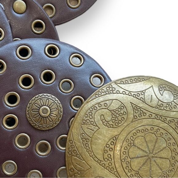 Brown Medallion Studded Coin Buckle Wide Boho Western Concho Belt NEW - Picture 2 of 4